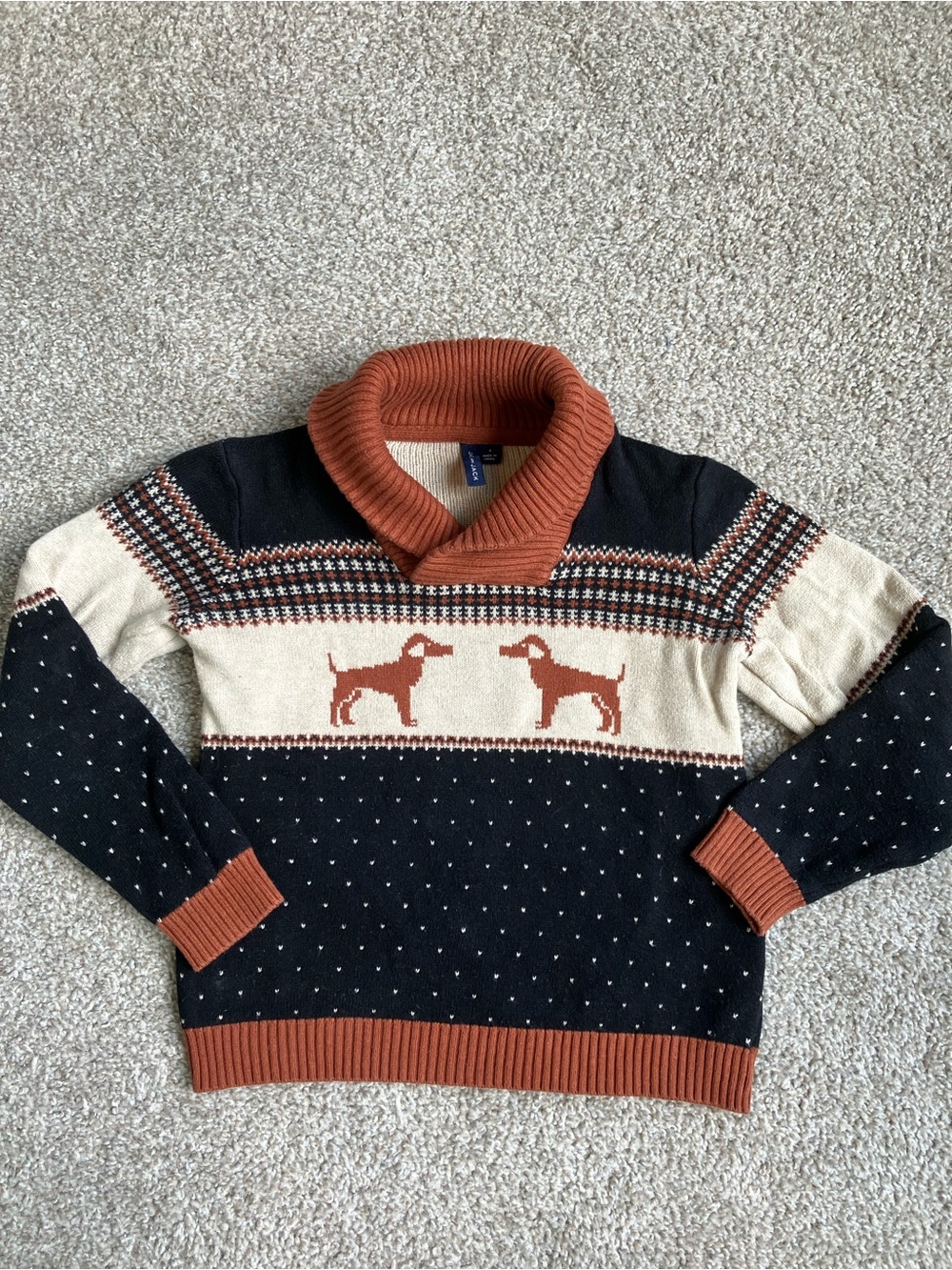 Janie and Jack Boys 6 Dachshund Fair Isle Shawl Collar Sweater